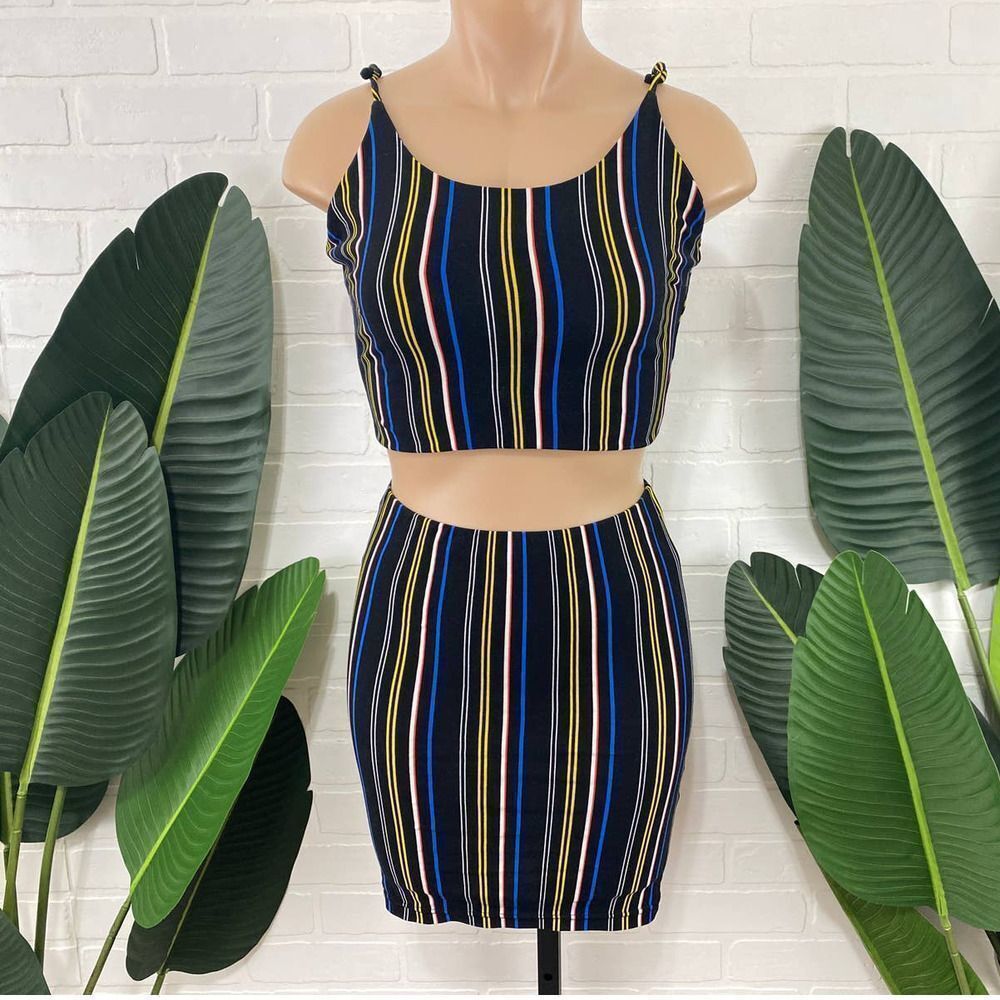 Peachy Girl striped two piece skirt set